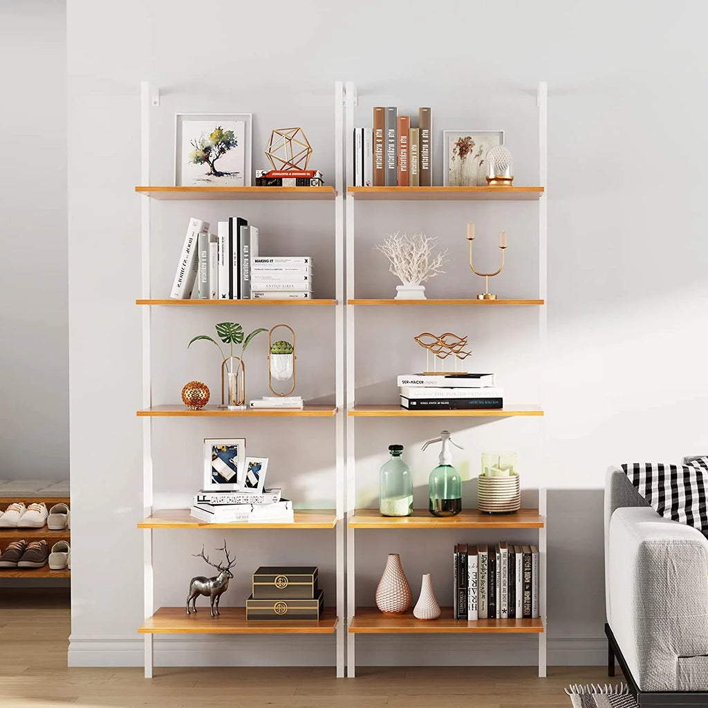 Wall-Mounted 5-Tier Bookshelf with Metal Frame W2591