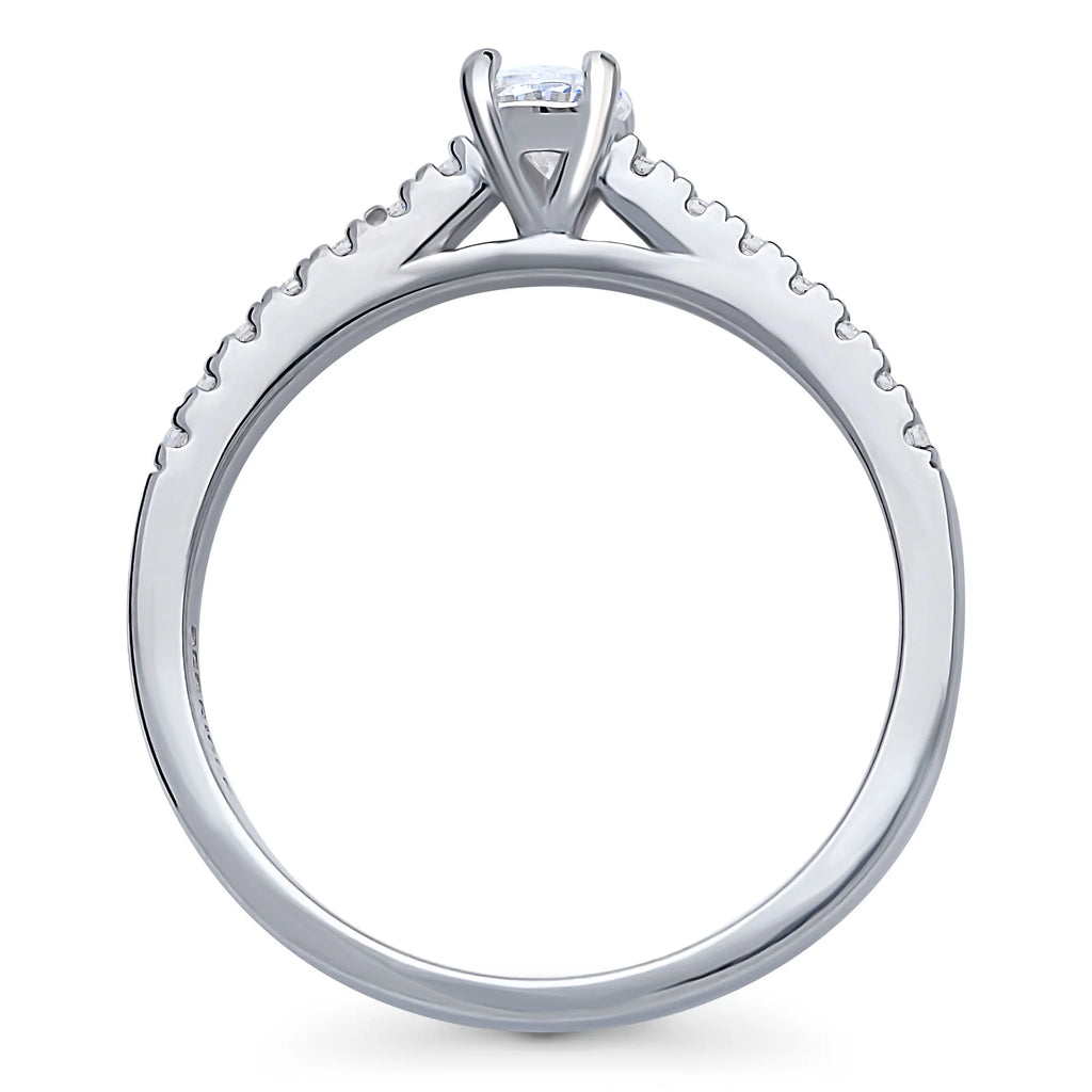 Sterling Silver Oval Cut Cubic Zirconia Promise Ring, Rhodium Plated Size 9 E7667