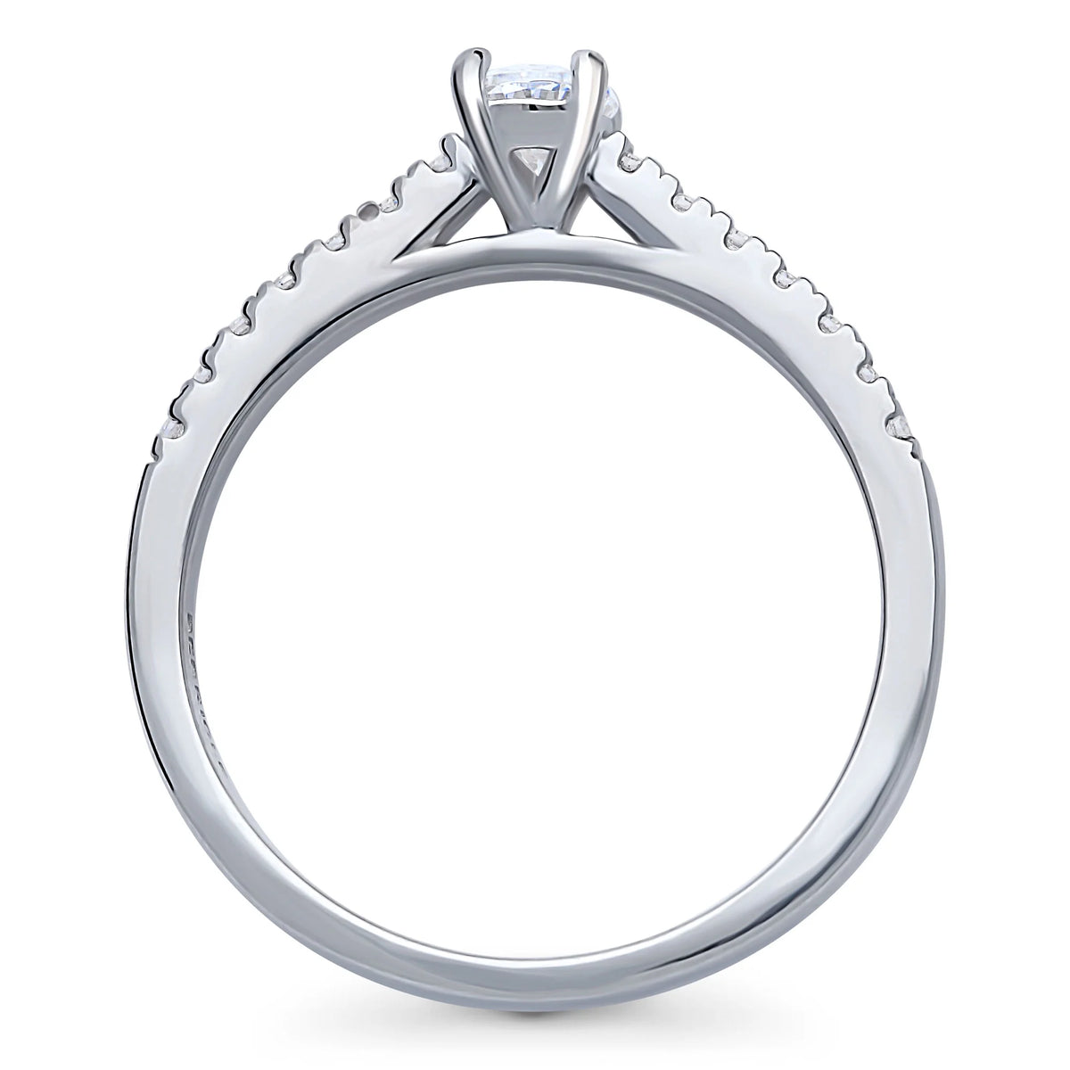Sterling Silver Oval Cut Cubic Zirconia Promise Ring, Rhodium Plated Size 9 E7667