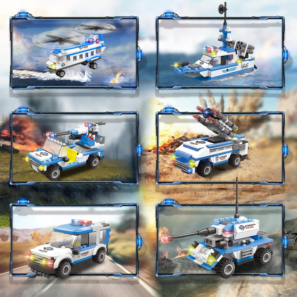 1169 Pieces 6 in 1 City Police Building Blocks Kit with Storage Box K822