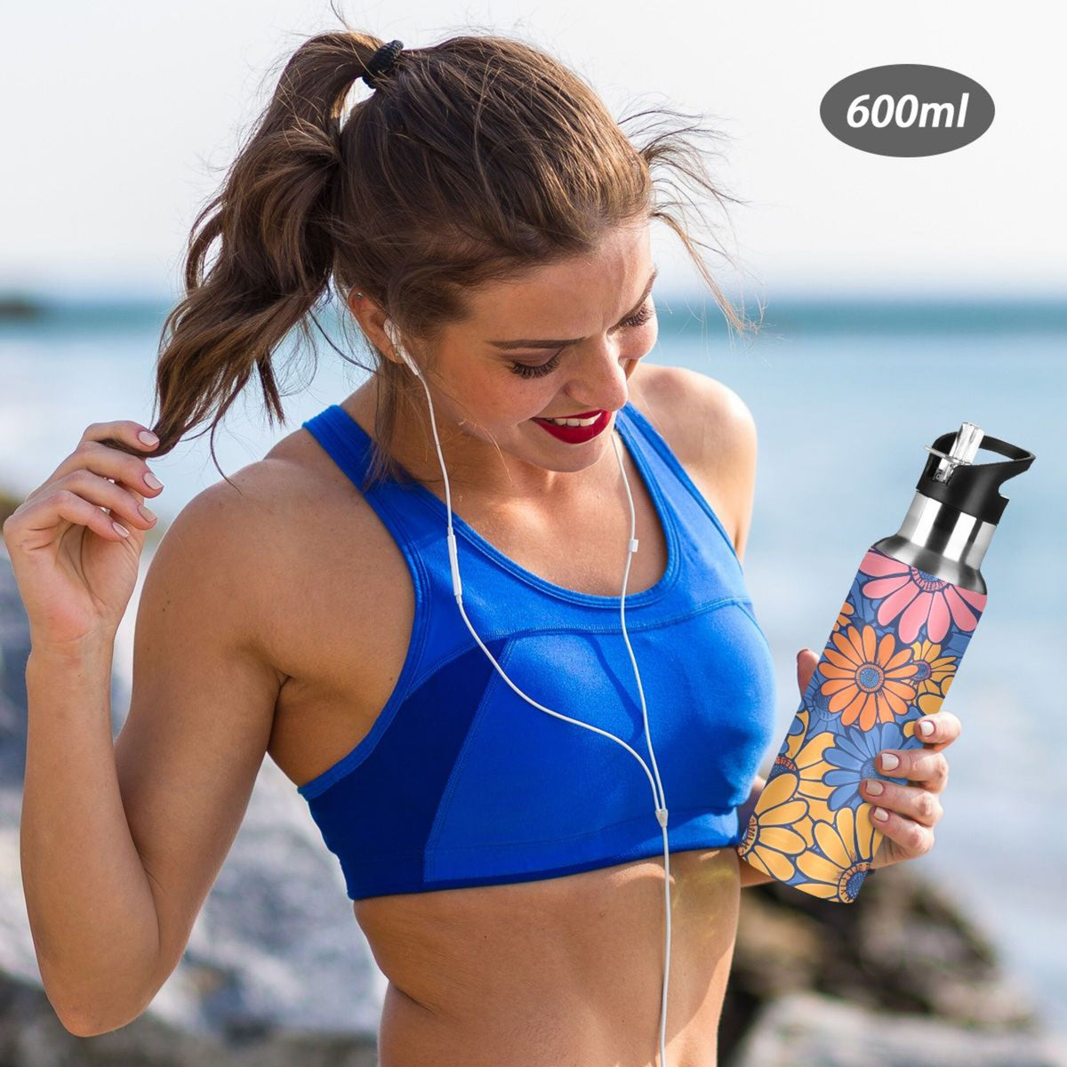 Blue and Pink Insulated Stainless Steel Water Bottle with Straw Lid, 20 oz F28659