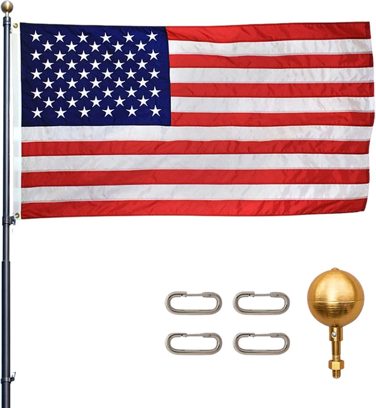 15ft Dark Bronze Anodized Aluminum Telescoping Flag Pole Kit with 3 x 5 American Flag W36772