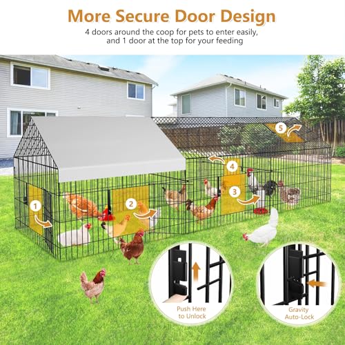 Metal Chicken Coop 87"×40" with Cover Chicken Run Pen Large Portable Chicken Playpen Enclosure H9754