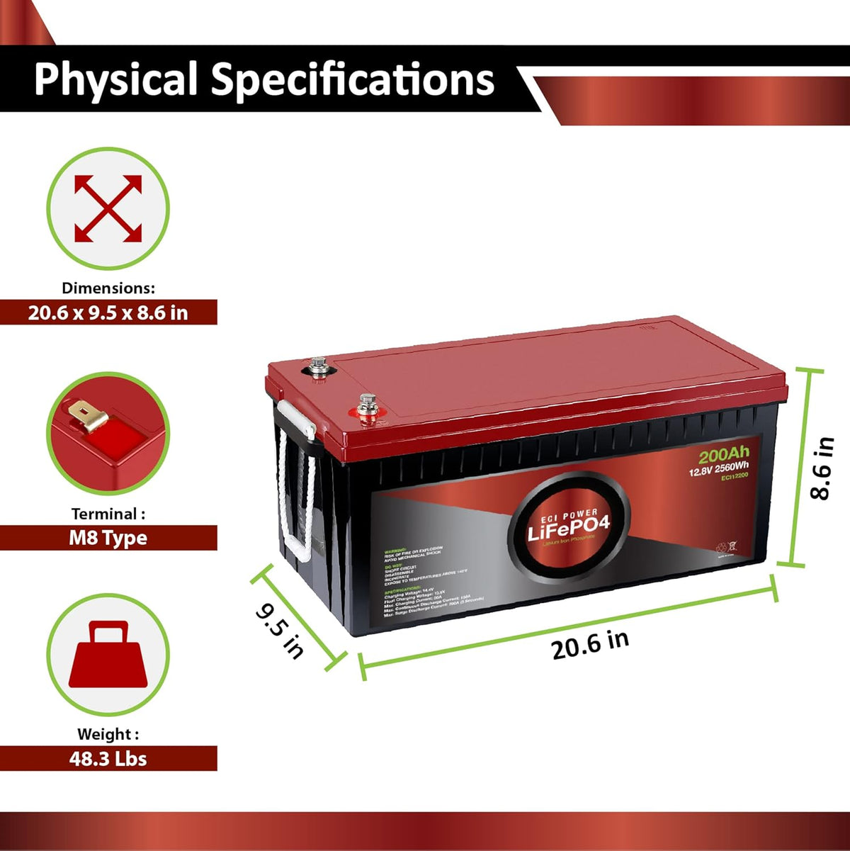 12V 10Ah Lithium LiFePO4 Deep Cycle Rechargeable Battery D8010