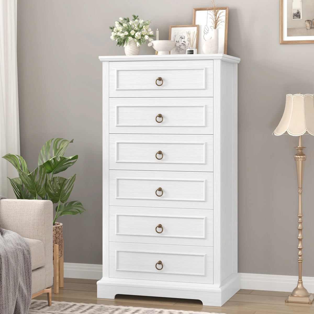White 6 Drawer Wood Dresser V354