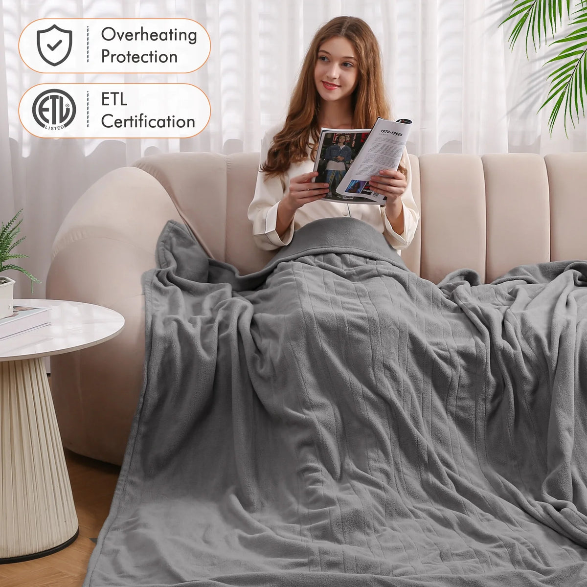 Electric Heated Blanket Full Size Gray Q506525