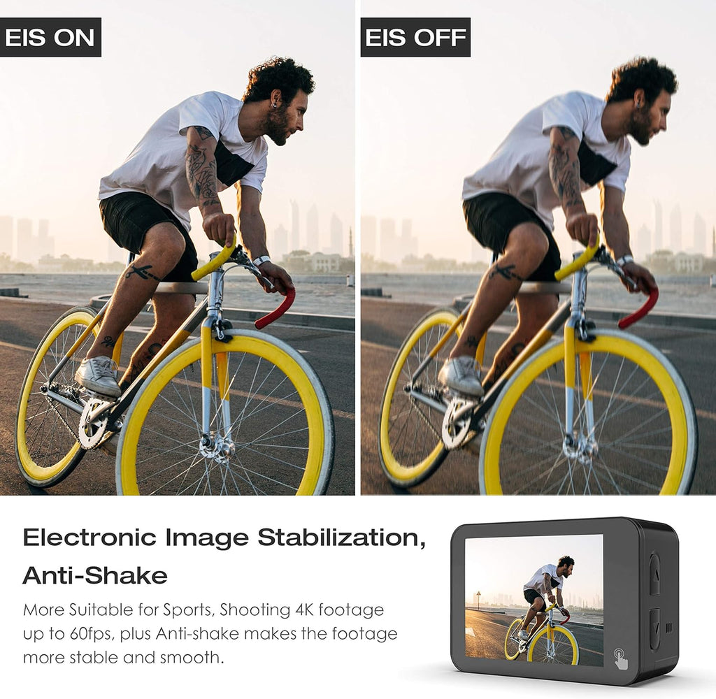 4K 60FPS 20MP Waterproof Action Camera with Touch Screen and 2 Batteries N778806