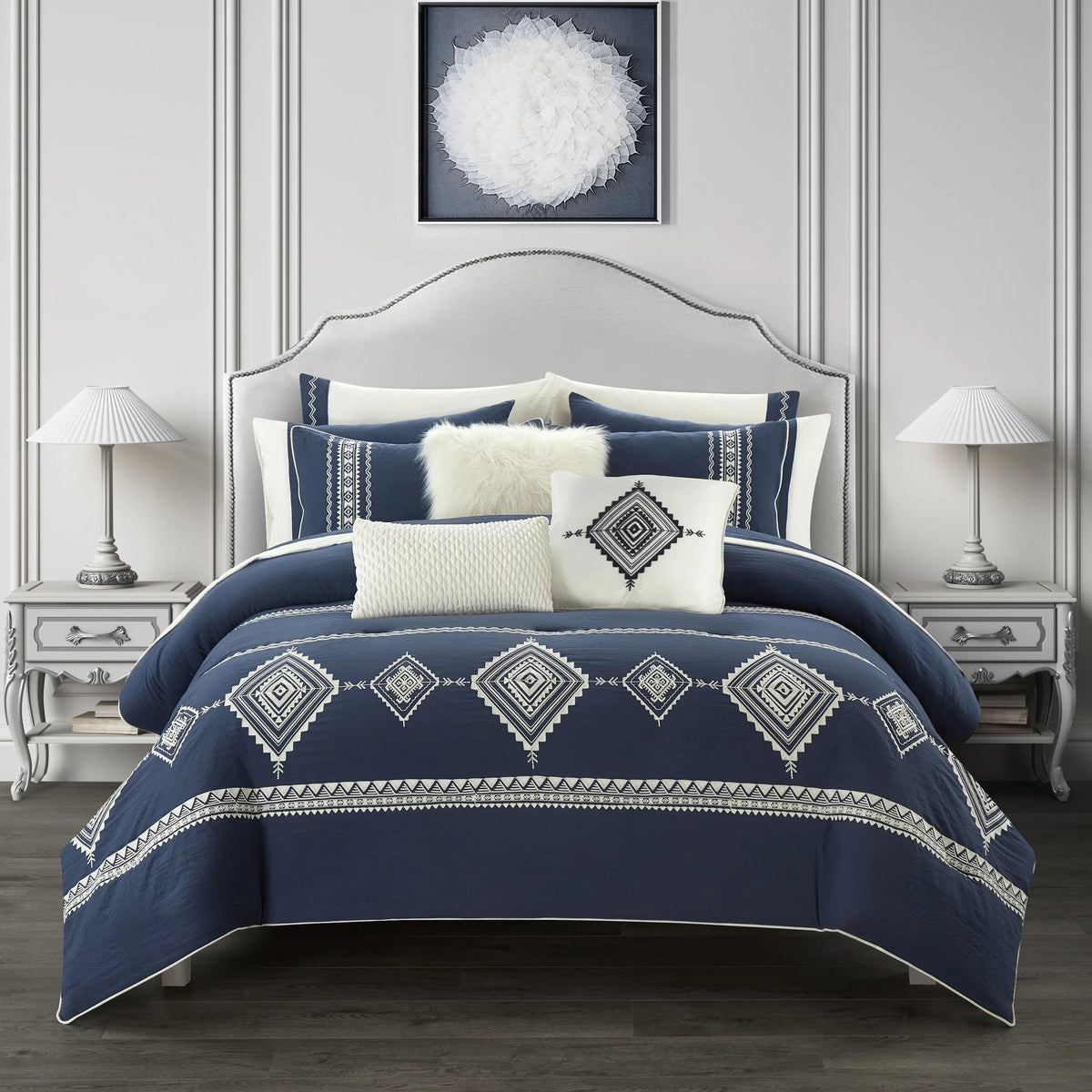 Navy 12-Piece Full Comforter Set with Sheets P75798