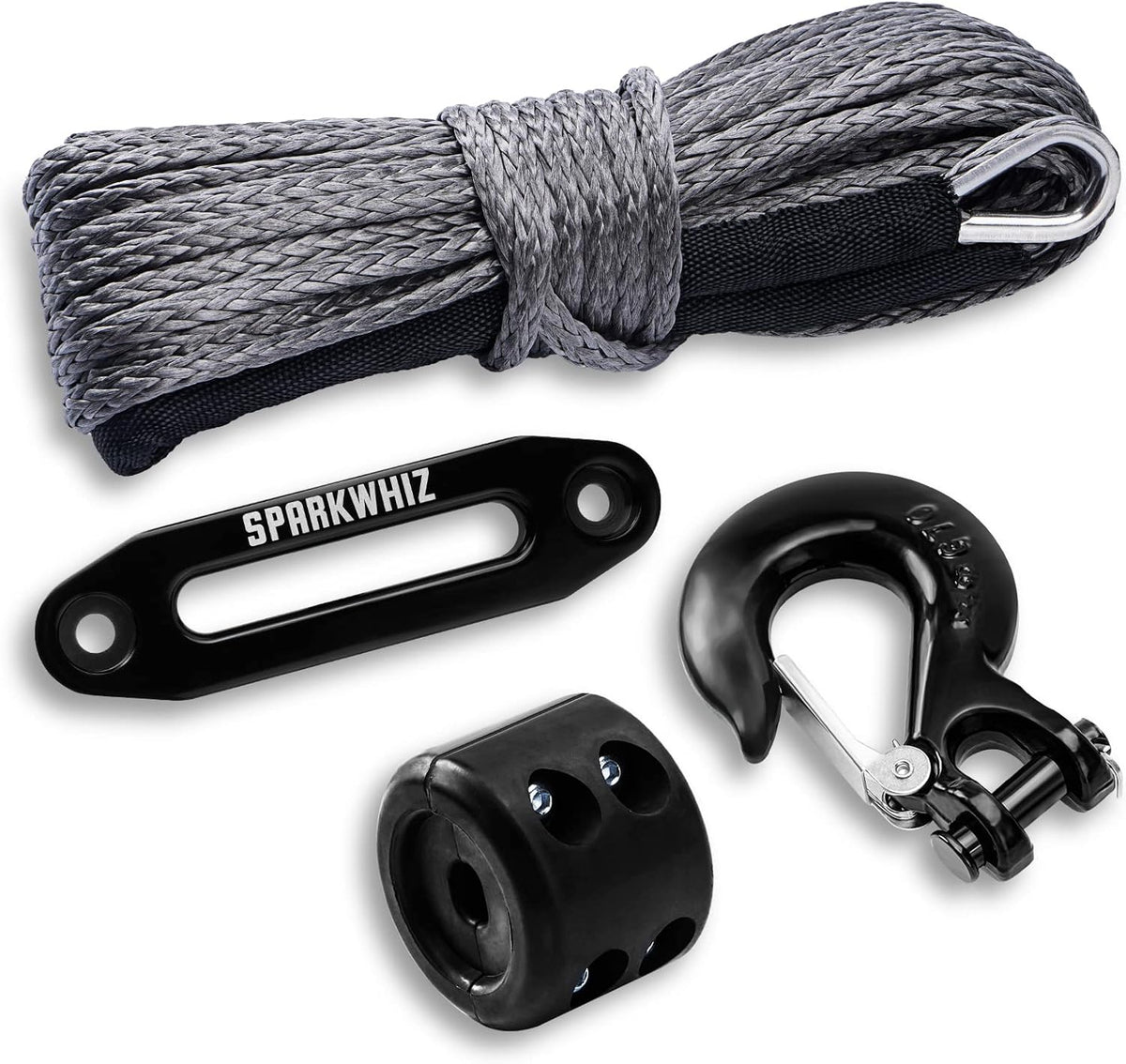 Synthetic Winch Rope Kit, 1/4" x 50ft 8200 LBS with Protective Sleeve, Fairlead, Stopper, Hook, Pack of 2 I611