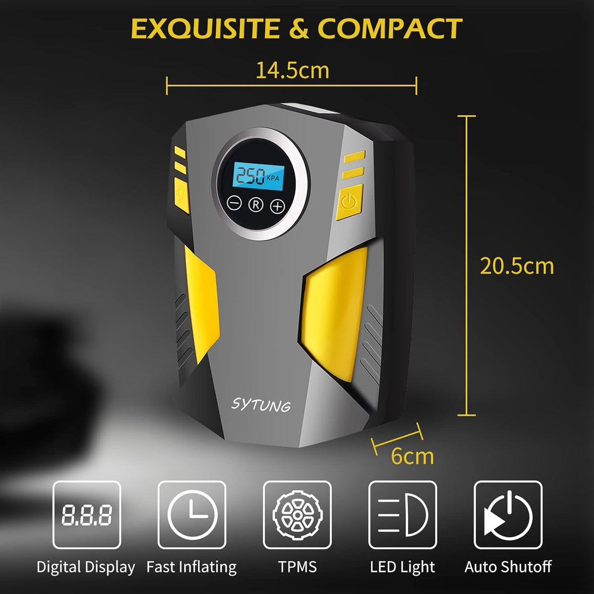 Tire Inflator Portable Air Compressor with 3 Nozzle Adaptors and Digital LED Light, DC 12V Electric Air Pump O240