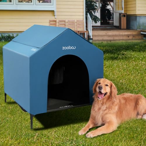 42" Outdoor Dog House with Weatherproof 600D PVC Canopy, Elevated Dog Bed A6835