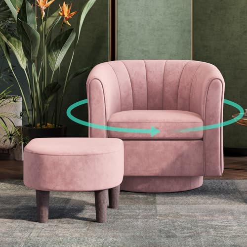 Yellow Velvet Swivel Accent Chair with Ottoman O68995