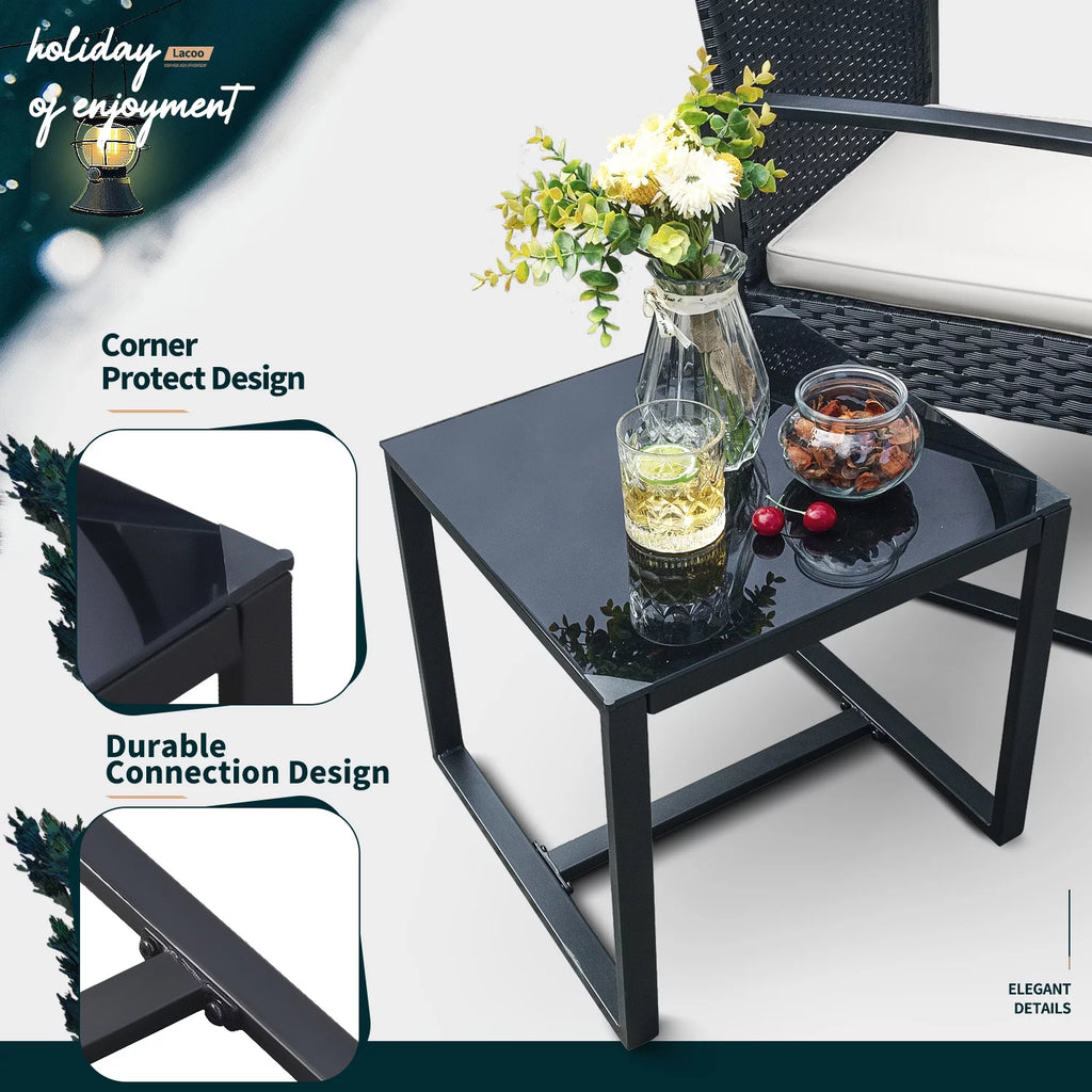 3 Pieces PE Rattan Bistro Chairs Set of 2 with Table T400899