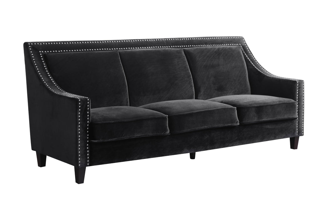 Espresso Finished Wood Legs Velvet Upholstered Swoop Arm Sofa X85724