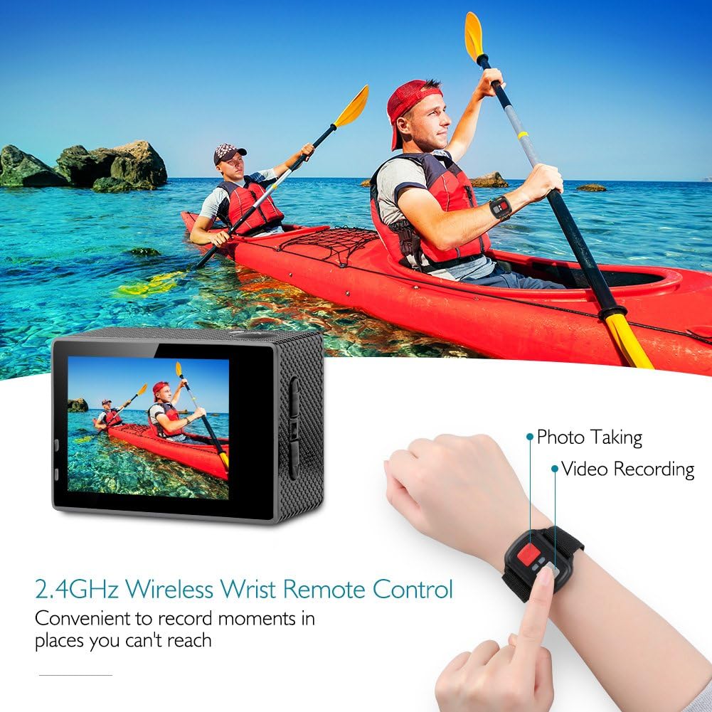 4K Action Camera 16MP Waterproof Camera 170° Wide Angle WiFi Sports Cam with Remote 2 Batteries and Mounting Accessories Kit Pack of 2 N339