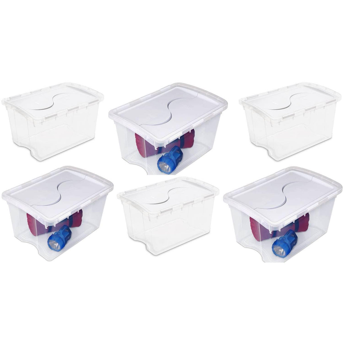 48 Quart Clear Hinged Plastic Storage Container 6 Pack F810