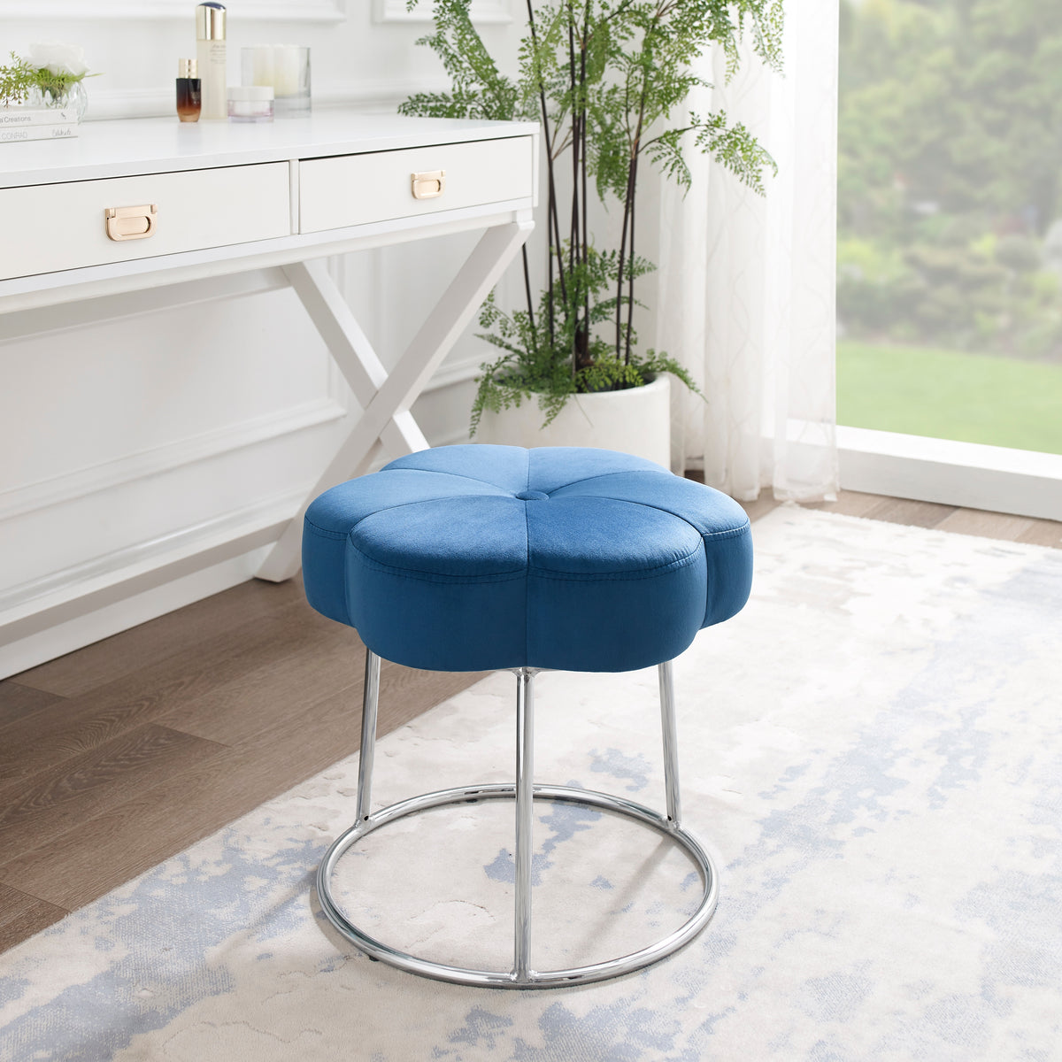 Navy Velvet Vanity Stool or Ottoman C75201