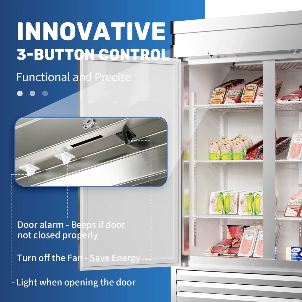 54" 2-Door 49 Cu.Ft Stainless Steel Reach-in Refrigerator with Lock J491