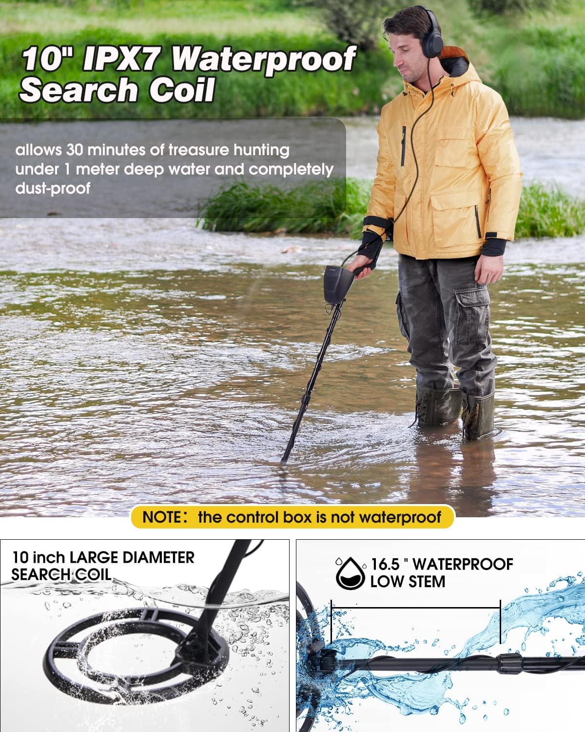 Waterproof Metal Detector with LCD Display and 10" Coil S98028