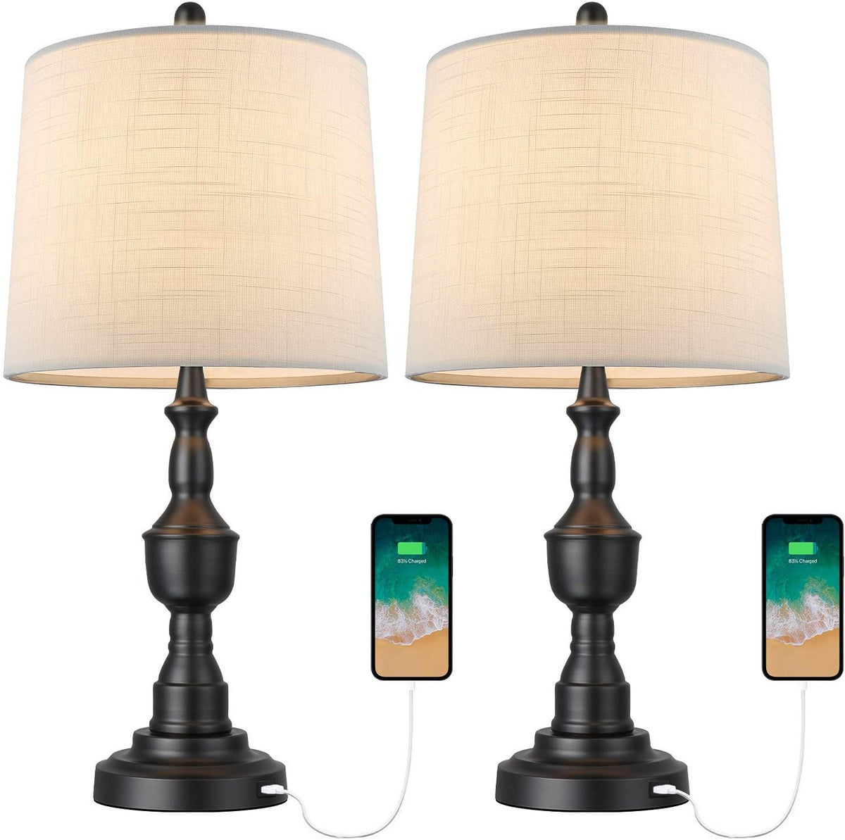 Black Metal USB Table Lamp Set of 2 K7395