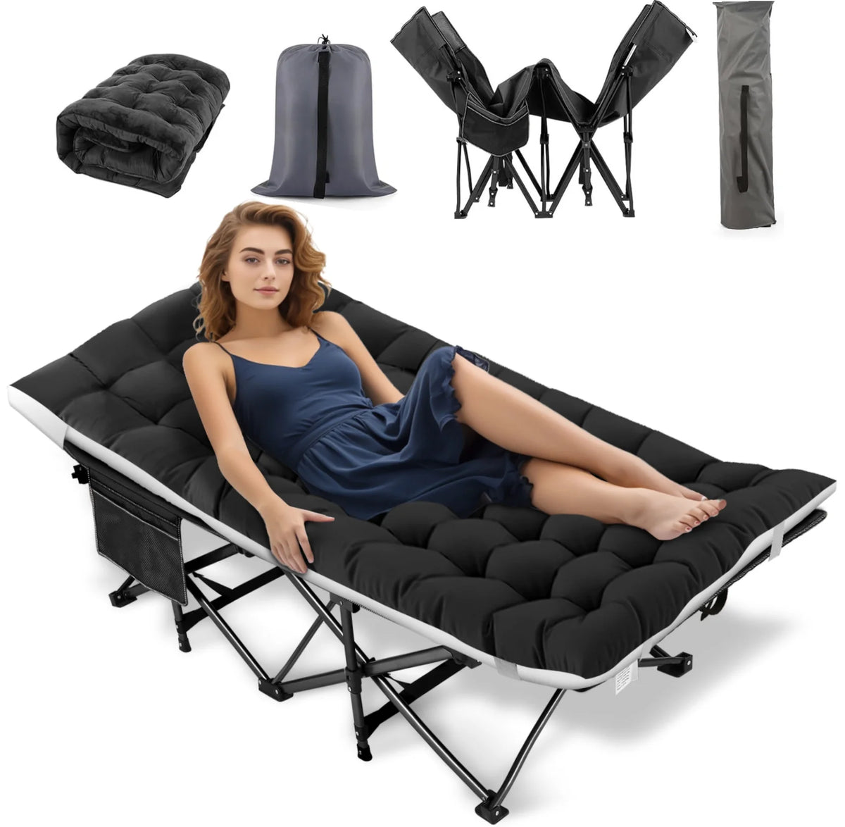 Portable Folding Bed with Removable Thick Mattress and Carry Bag Z33955