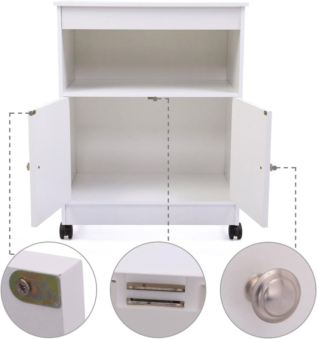 White Pack of 2 Microwave Kitchen Cart with Storage K90885