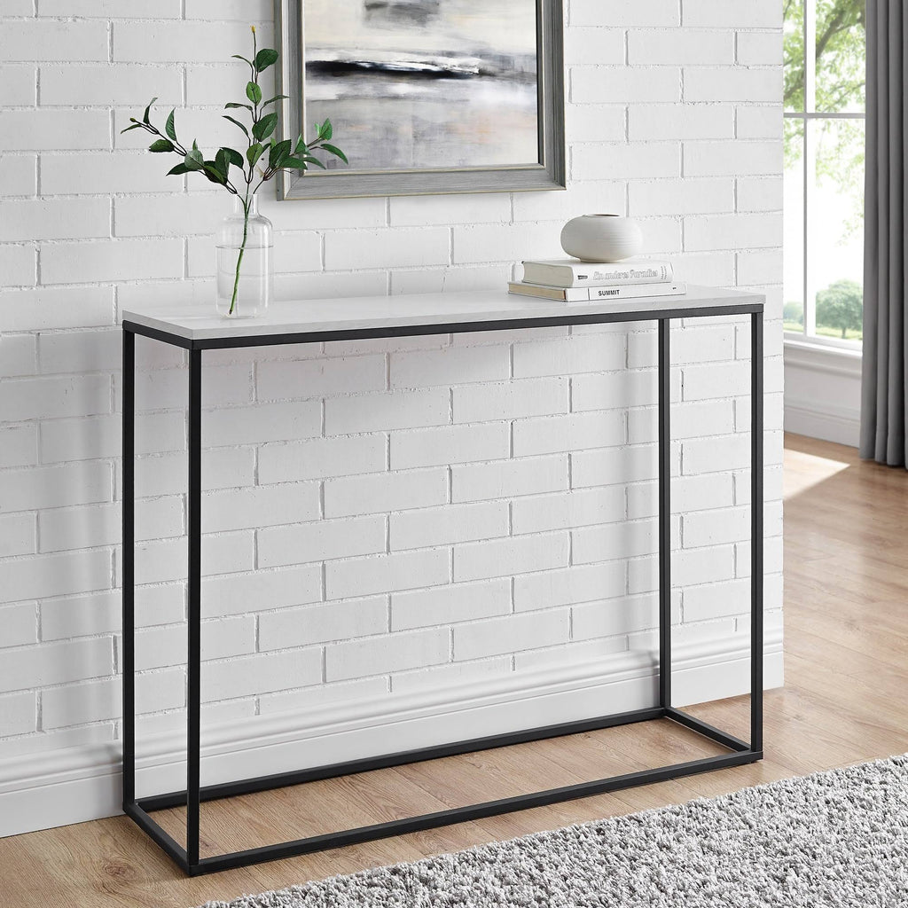 42-Inch Metal Entry Table White Faux Marble Gold Q7847