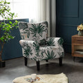 Green Floral Upholstered Fabric Wing Back Arm Chair with Wood Legs V9773