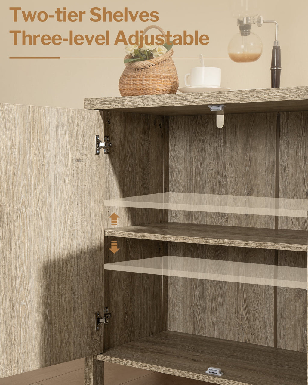 Oak Rattan Sideboard Storage Cabinet Set of 2 W5047