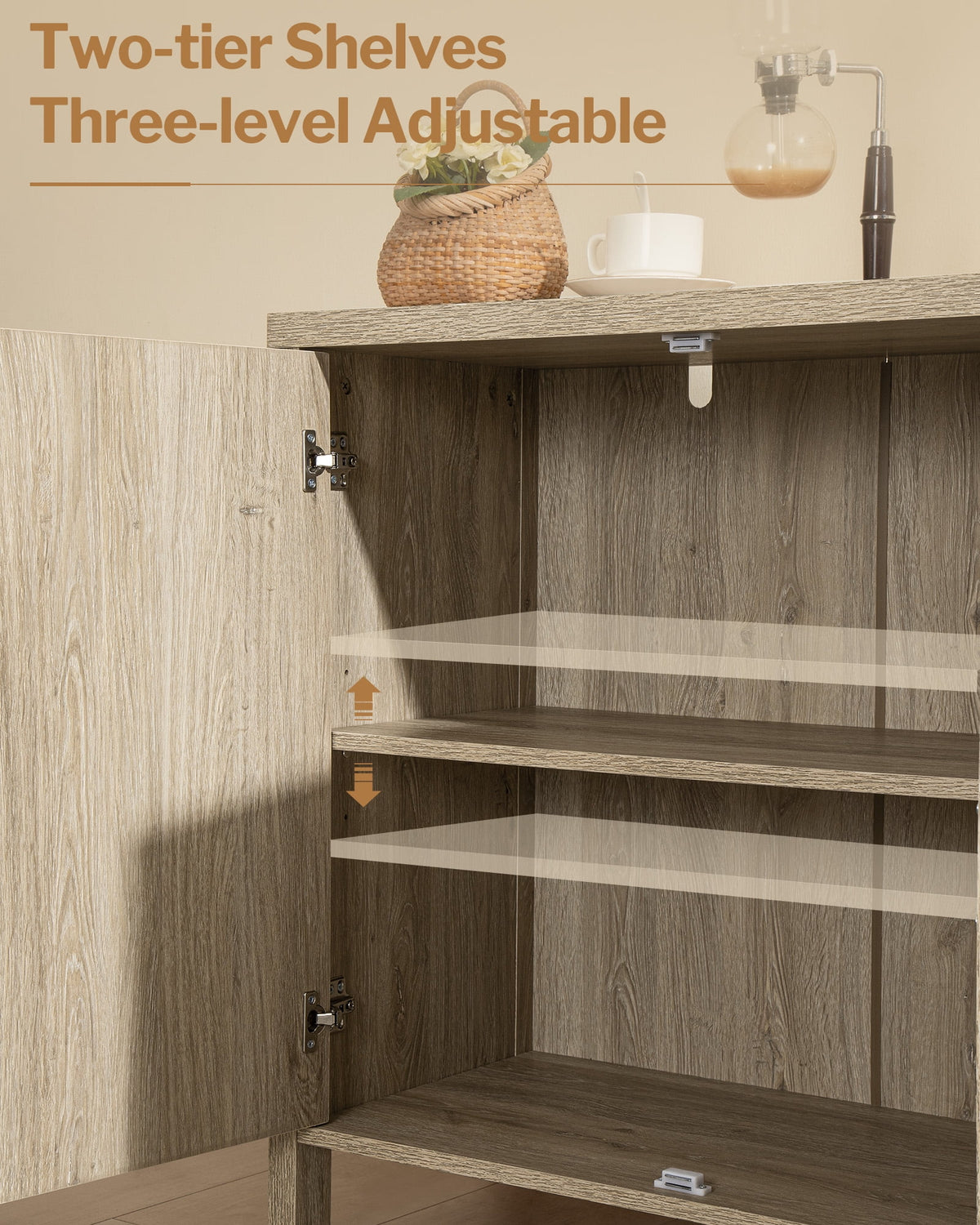 Oak Rattan Sideboard Storage Cabinet Set of 2 W5047