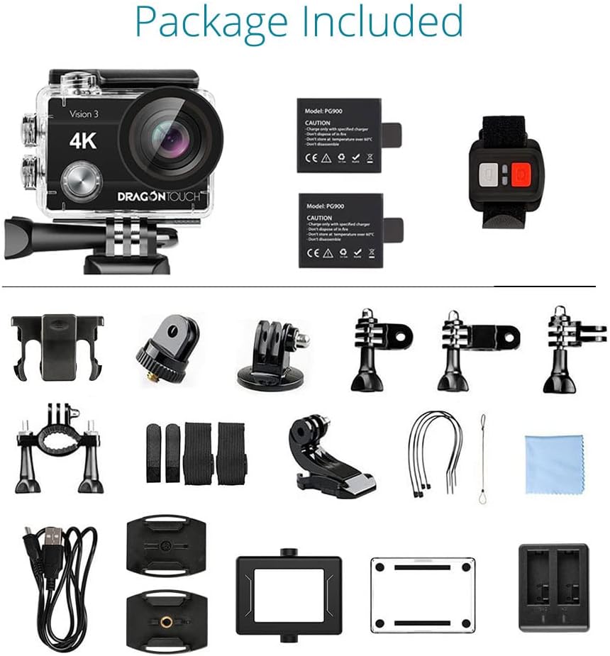 4K Action Camera 16MP Waterproof Camera 170° Wide Angle WiFi Sports Cam with Remote 2 Batteries and Mounting Accessories Kit Pack of 2 N339