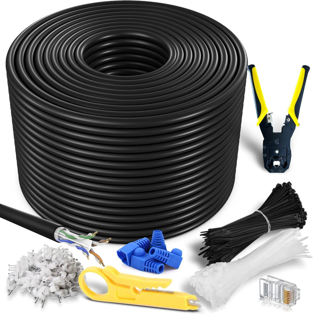 Cat6 Outdoor Waterproof Ethernet Cable 300 ft Black Pure Copper D18661