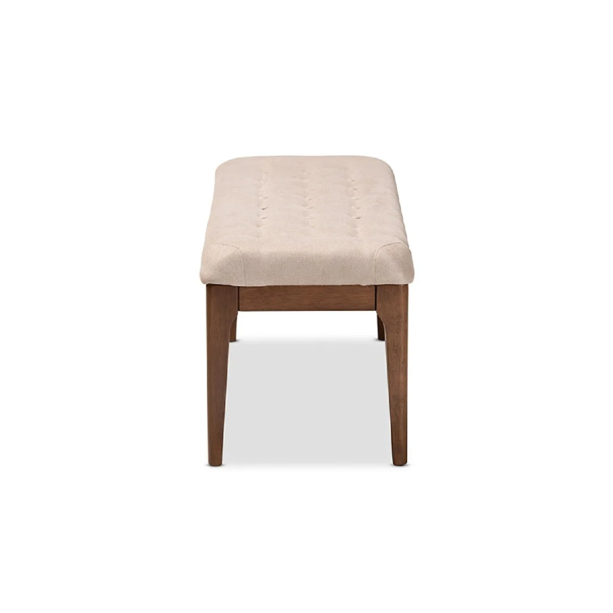 Beige Fabric Upholstered Walnut Brown Wood Dining Bench J661