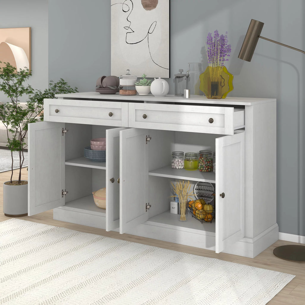 Antique White Kitchen Sideboard Buffet Cabinet with 2 Drawers & 4 Doors S88079