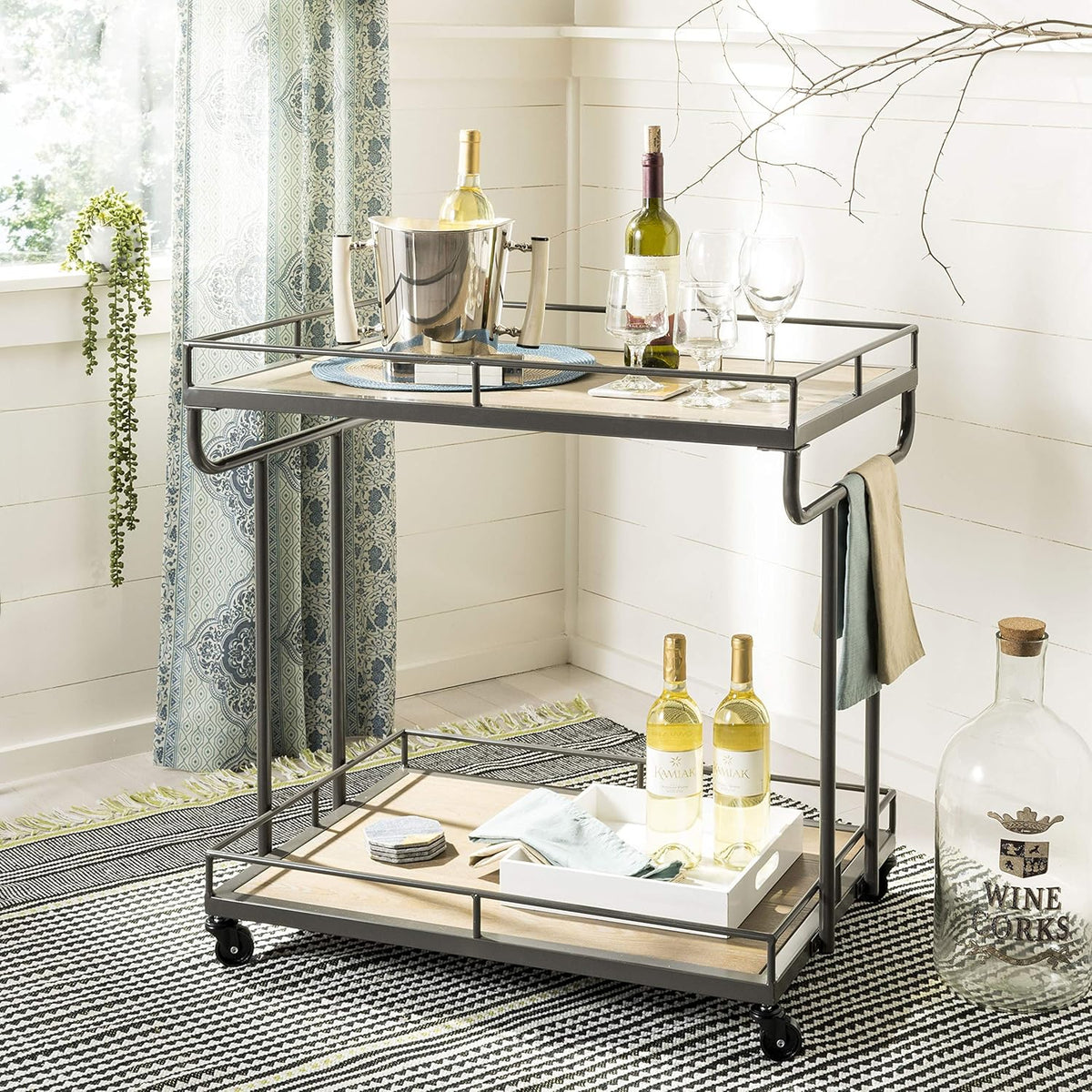 Rustic Oak/White Bar Cart M7255