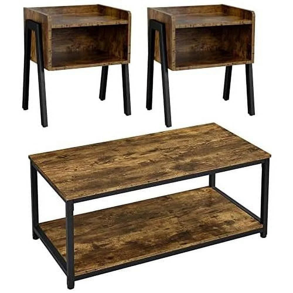 3-Piece Coffee Table & End Tables, Rustic Brown Wood R347333