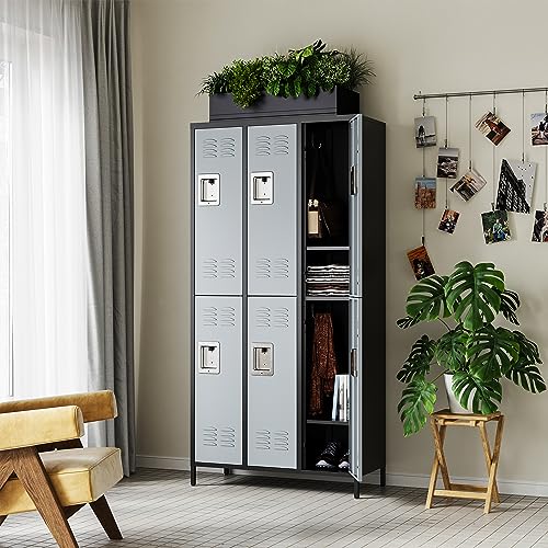 3 Door Metal Storage Locker with Shelves and Lock T6925