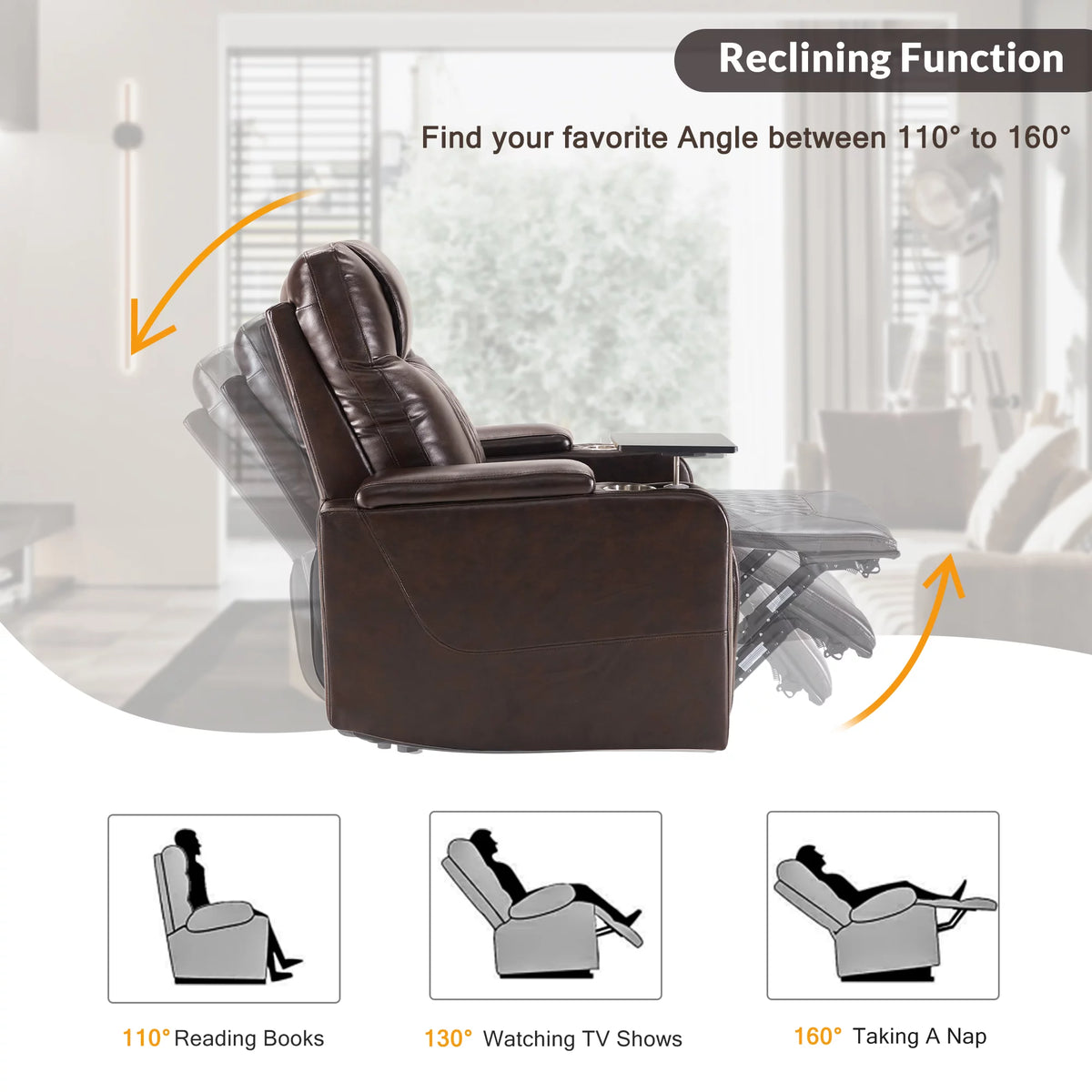 Power Motion Recliner with Cup Holders and USB Charge Port A2100