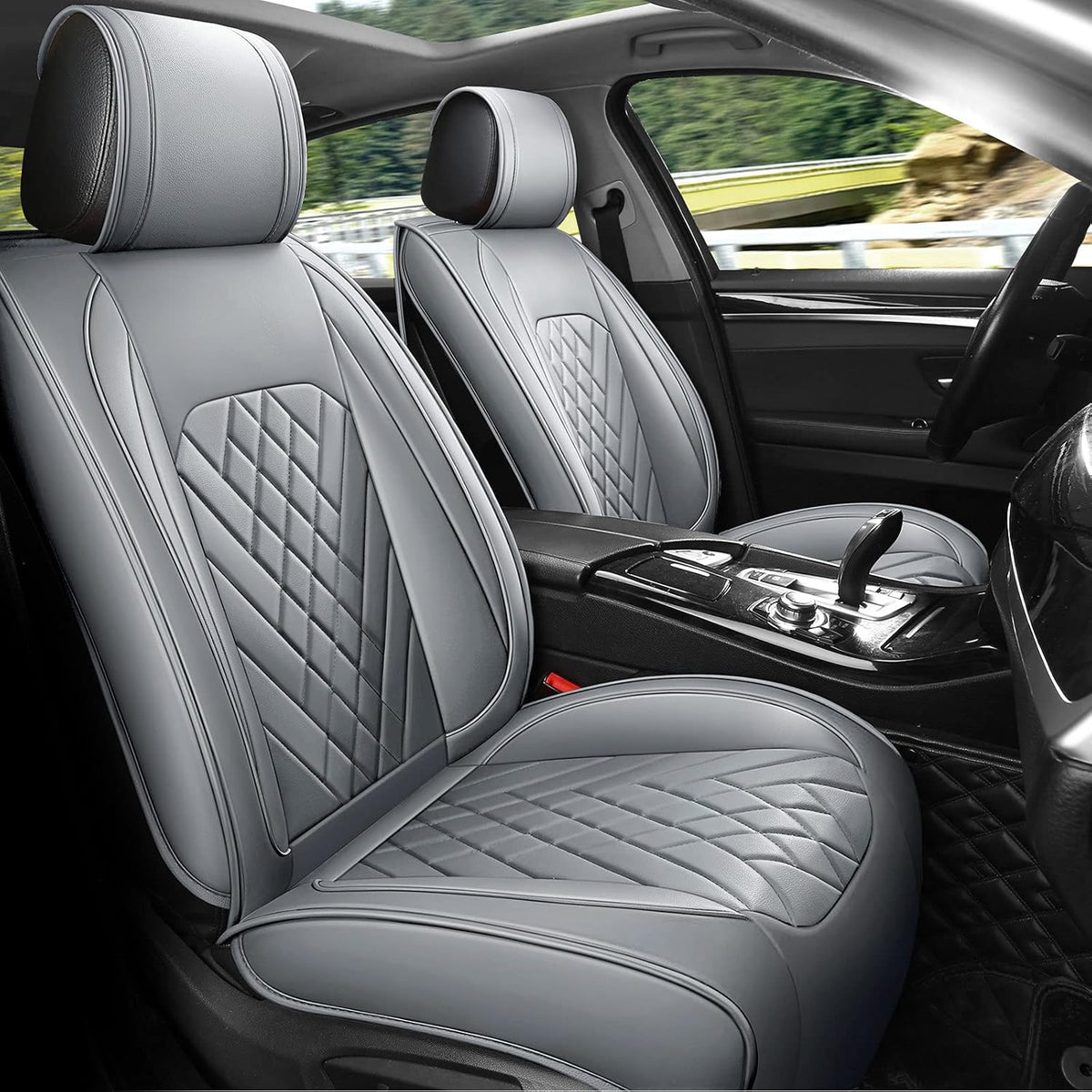Grey Leather Car Seat Cover Full Set for 5 Seats U87946