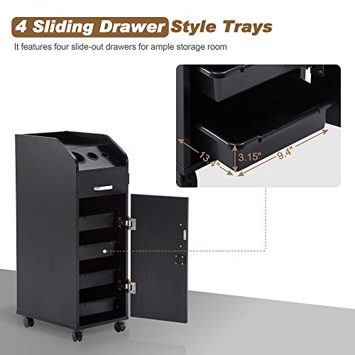 Black Beauty Salon Trolley Storage Cart with Lockable Rolling Wheels L10541
