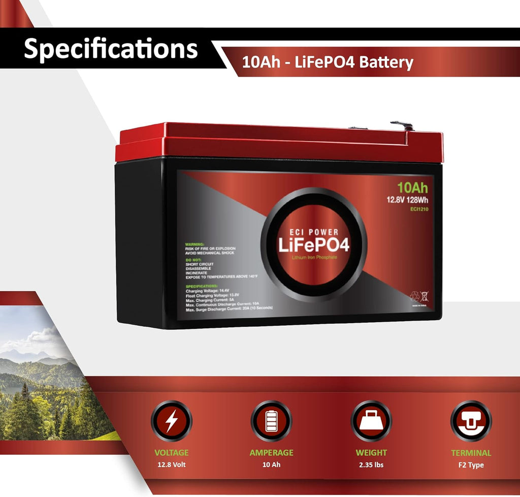 12V 10Ah Lithium LiFePO4 Deep Cycle Rechargeable Battery D8010