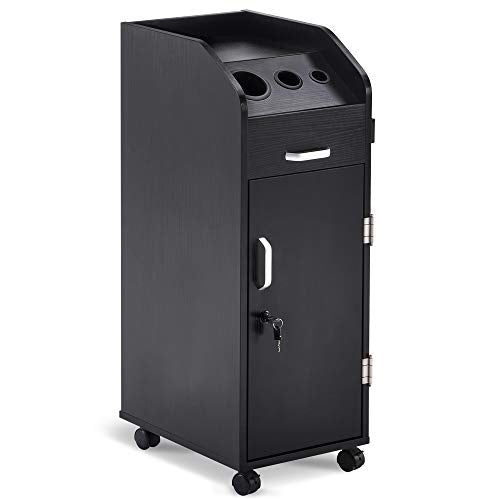 Black Beauty Salon Trolley Storage Cart with Lockable Rolling Wheels L10541