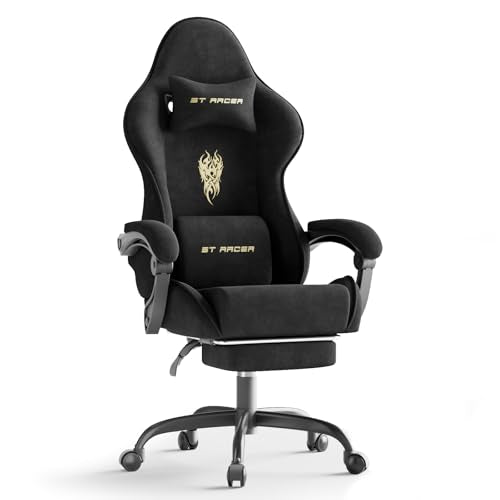 Green Velvet Ergonomic Gaming Chair with Footrest and Massage Lumbar Cushion V619171