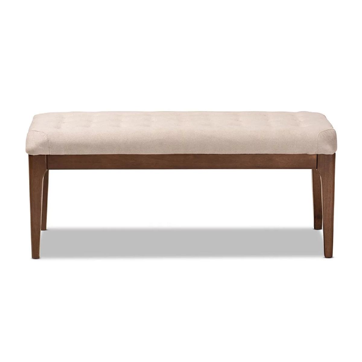 Beige Fabric Upholstered Walnut Brown Wood Dining Bench J661