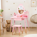 Kids Vanity Set with Mirror, Lights, Stool and Jewelry Rack C2537