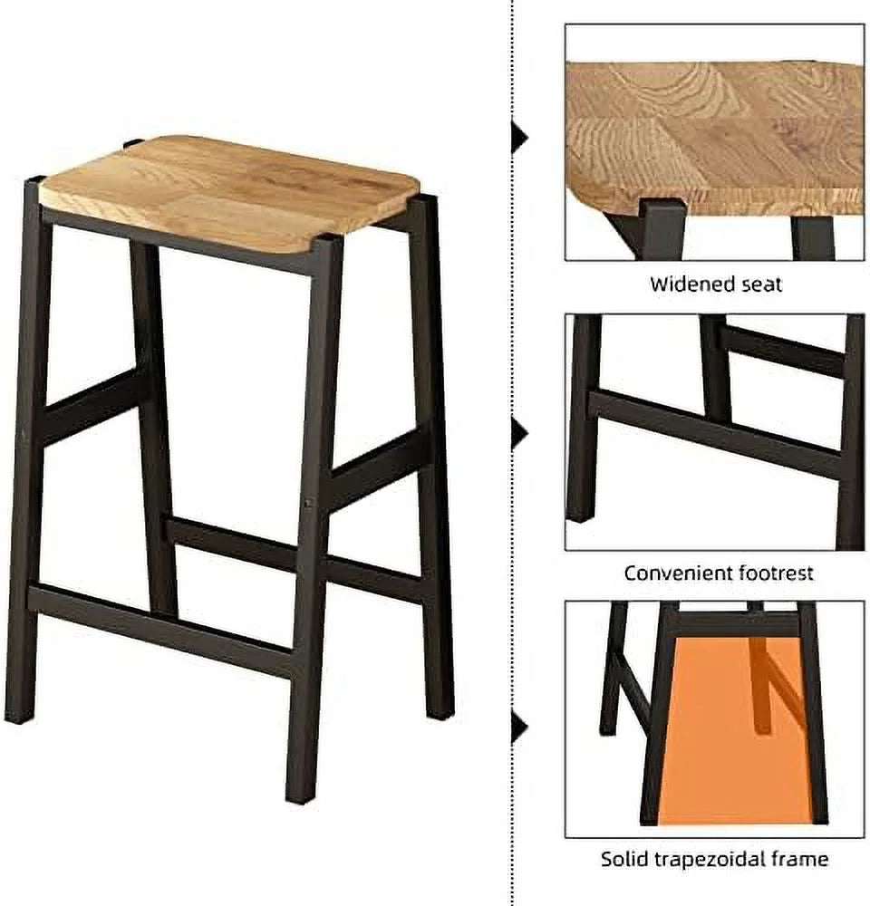 3 Piece Black Wood Dining Table Set with 2 Stools P358