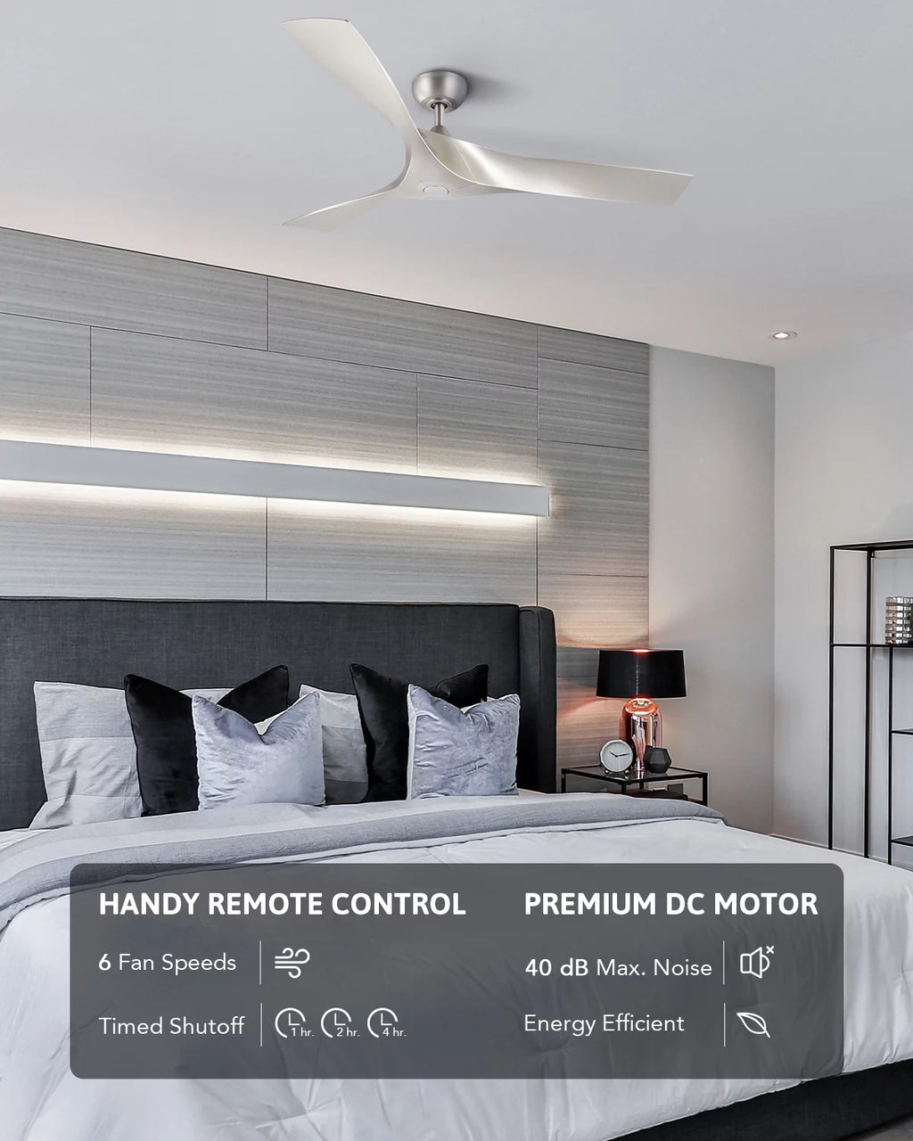 52" Farmhouse Ceiling Fan with Remote 6 Speeds Silver Y16025