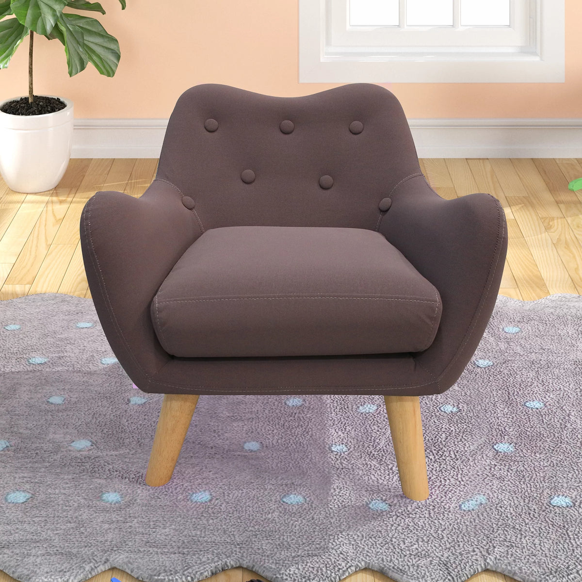 Purple Microfibres Fabric Upholstered Child Accent Armchair with Wooden Legs O74202