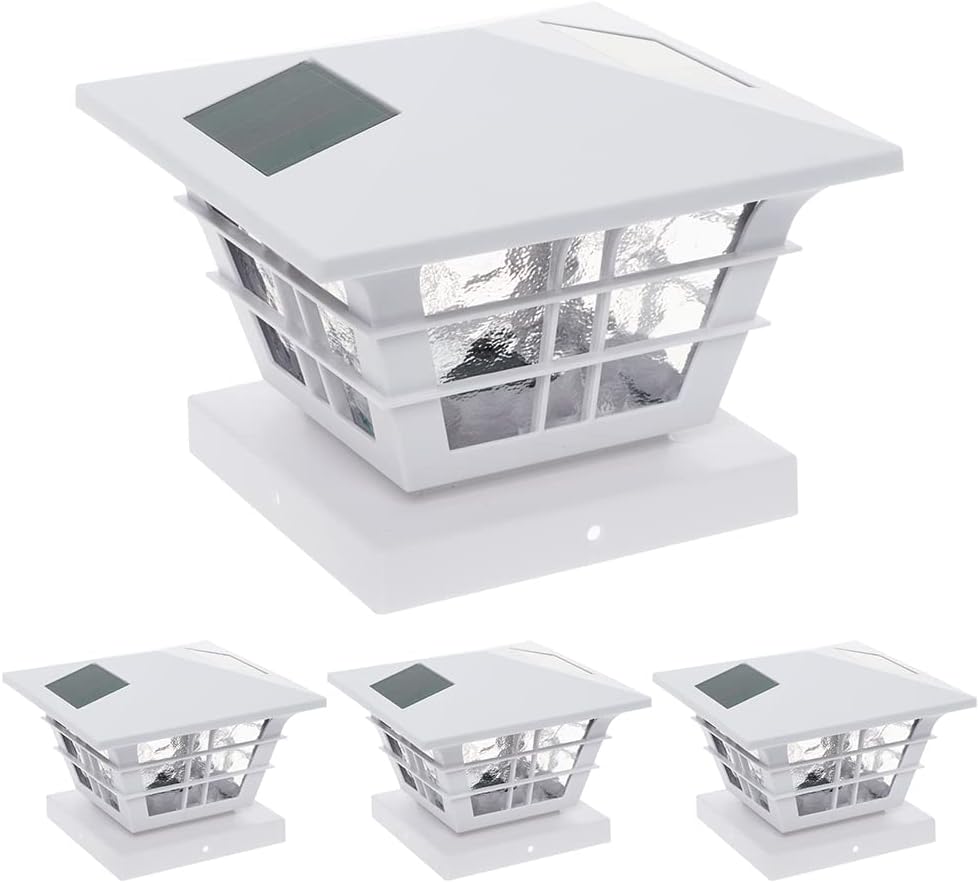 White 4 Pack Solar Powered Post Cap Light with 4x4 Base Adapter M4146