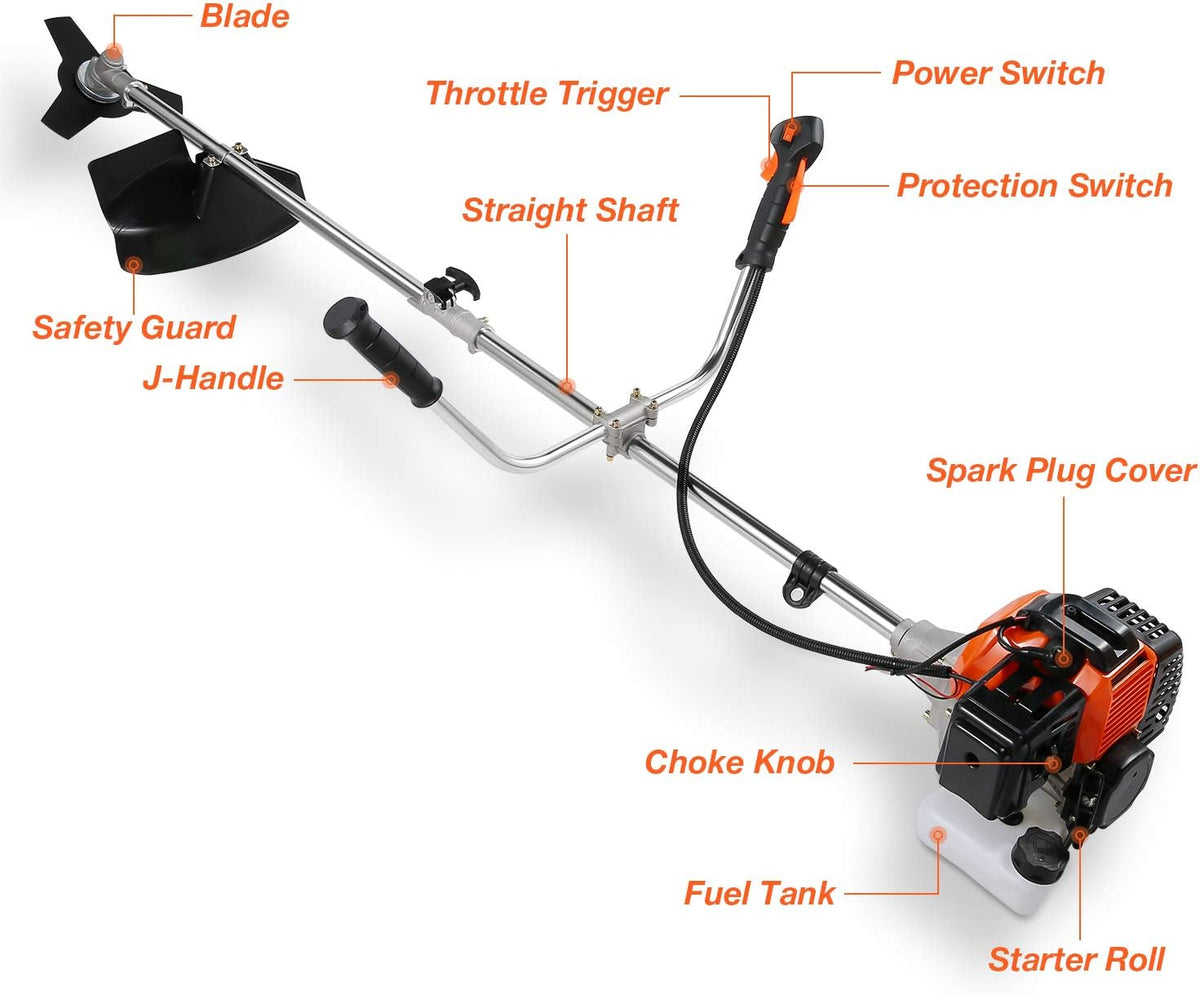 42.7CC Gas String Trimmer Straight Shaft Weed Eater with 2 Detachable Heads R596